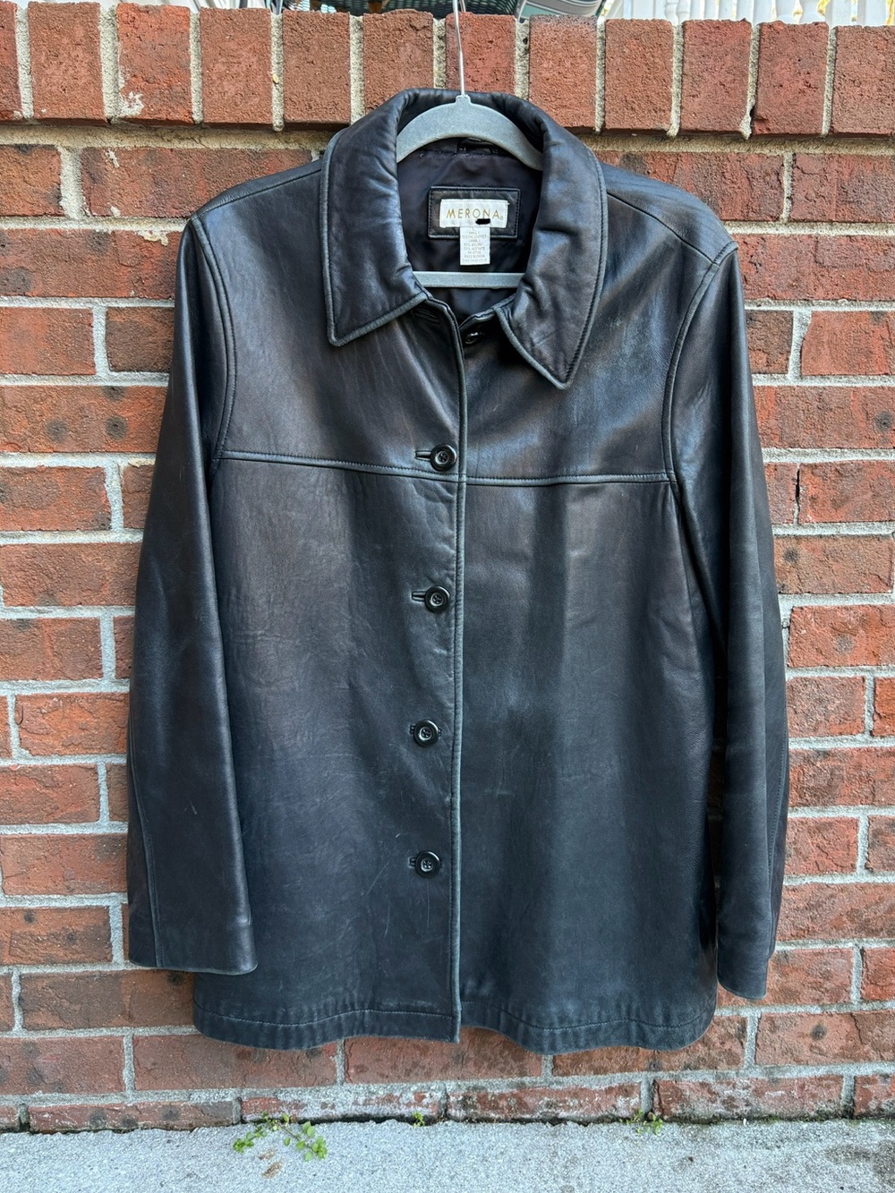 Vintage Merona Black Real Leather Barn Jacket Coat Size Large